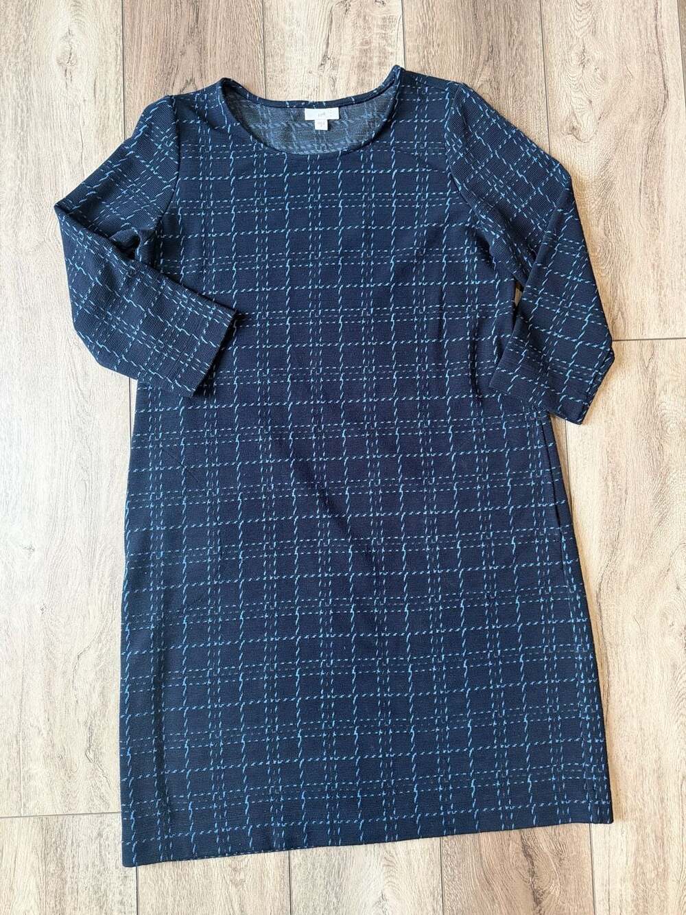 J.Jill Navy Blue Plaid Check Sweater Knit Dress Size S